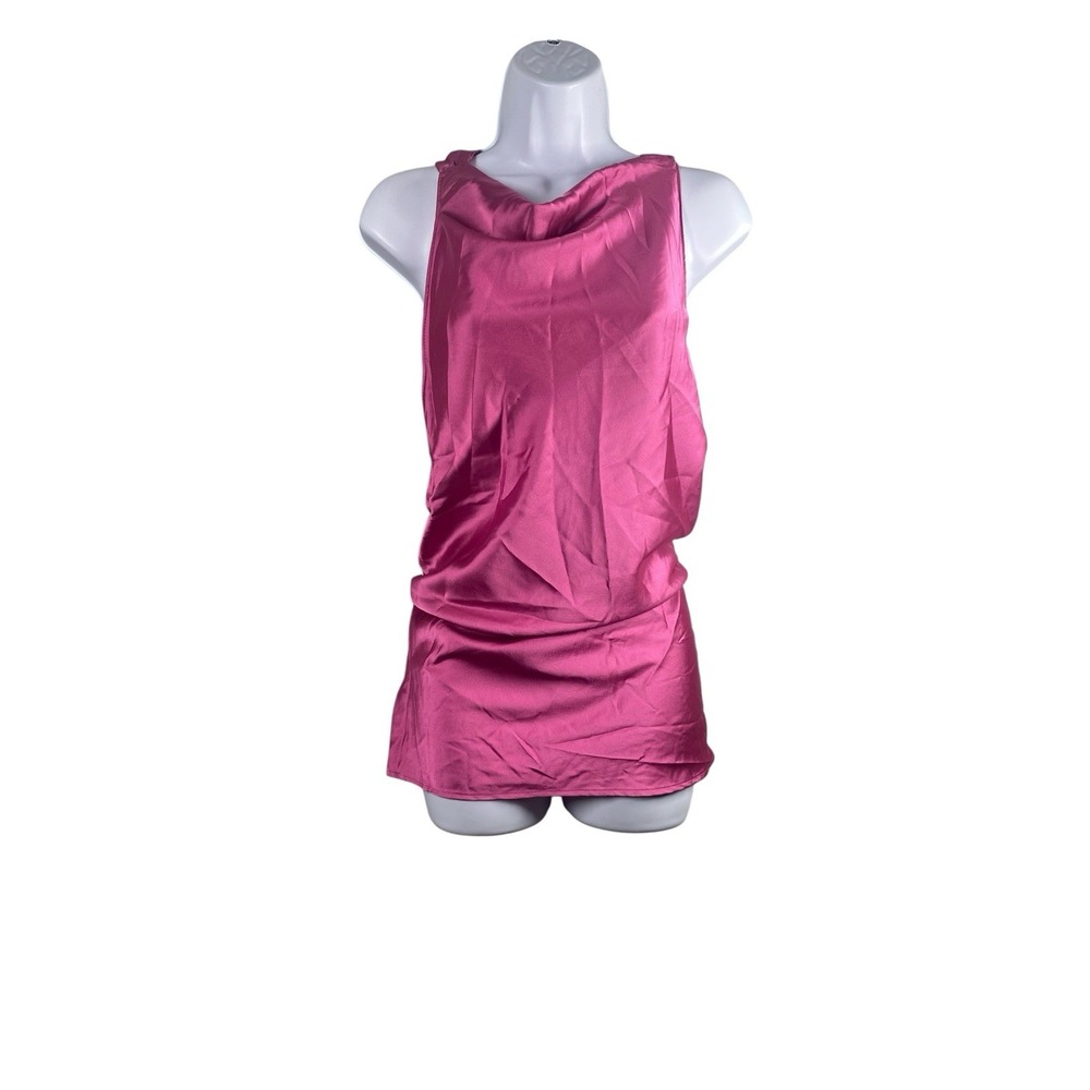 Renee C. Asymmetric Draped Top in Pink Criss-Cross Back Cut-Out Women's Large‎